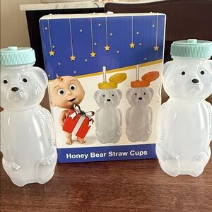 2 Squeezable 8 ounce Honey Bear Straw Cups